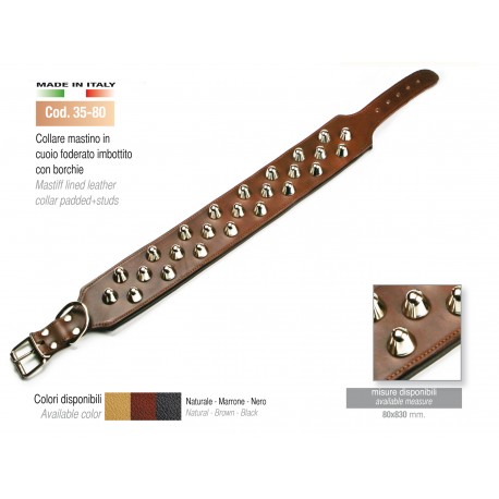 MASTIFF LINED LEATHER COLLAR PADDED + STUDS